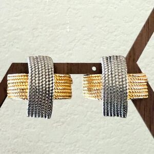 Erwin Pearl Two Tone Sculptural Clip On Earrings